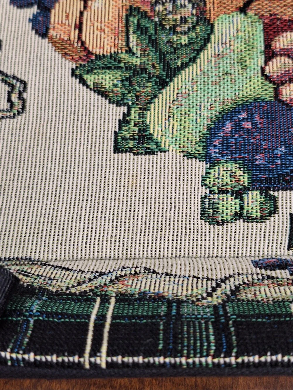 Fall Harvest Woven Tapestry Plaid Tray Bread Basket Cornucopia Fruit Decor 15x10